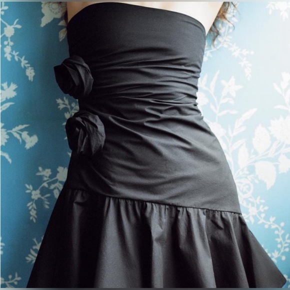 Zara Black Strapless Raised Flower Mini Dress XS Fit & Flare Cocktail Party - Picture 1 of 12